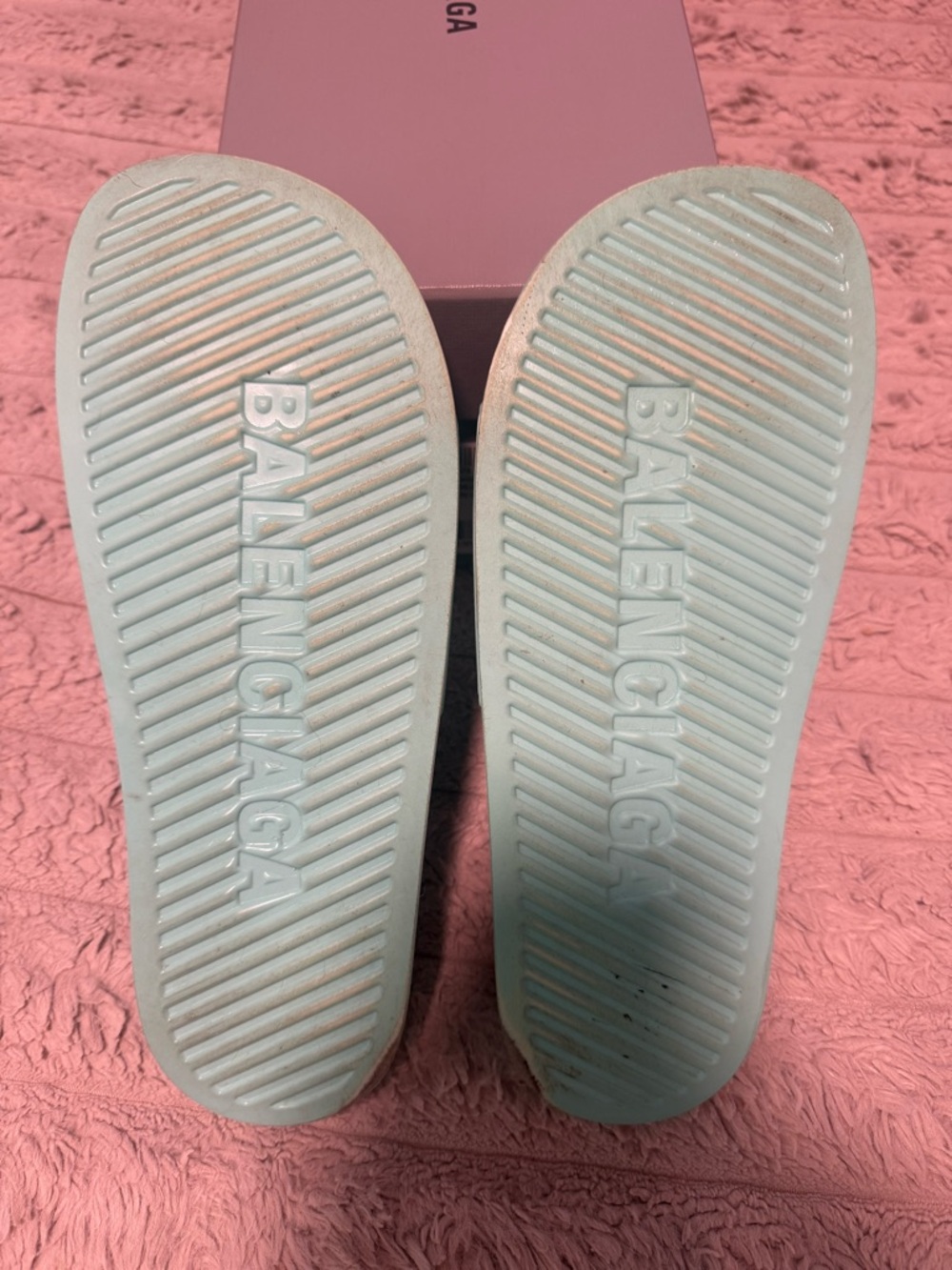 Balenciaga Mint Green Logo Slide Sandals - Picture 3 of 5